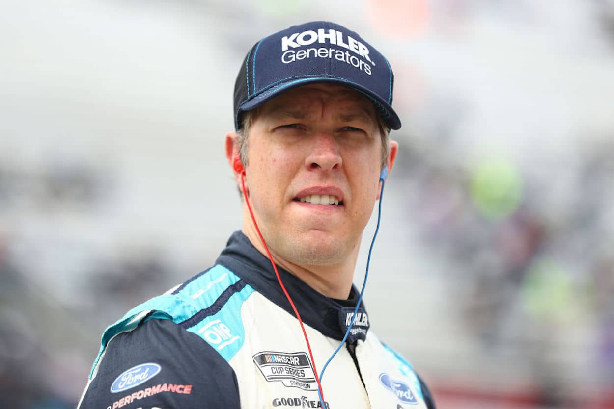 Brad Keselowski looks on during qualifying for the NASCAR Cup Series Xfinity 500 at Martinsville Speedway.