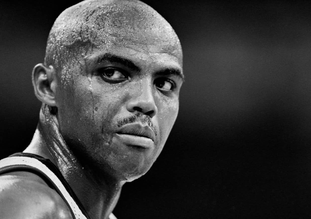 Forward Charles Barkley on the court as a member of Team USA.