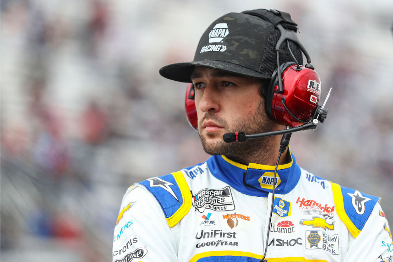 Chase Elliott looks on during practice ahead of the NASCAR Cup Series Xfinity 500.