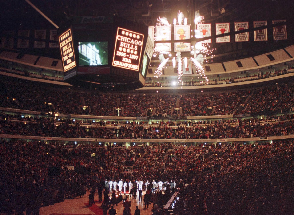 The Chicago Bulls' NBA championship ring ceremony on November 1, 1997