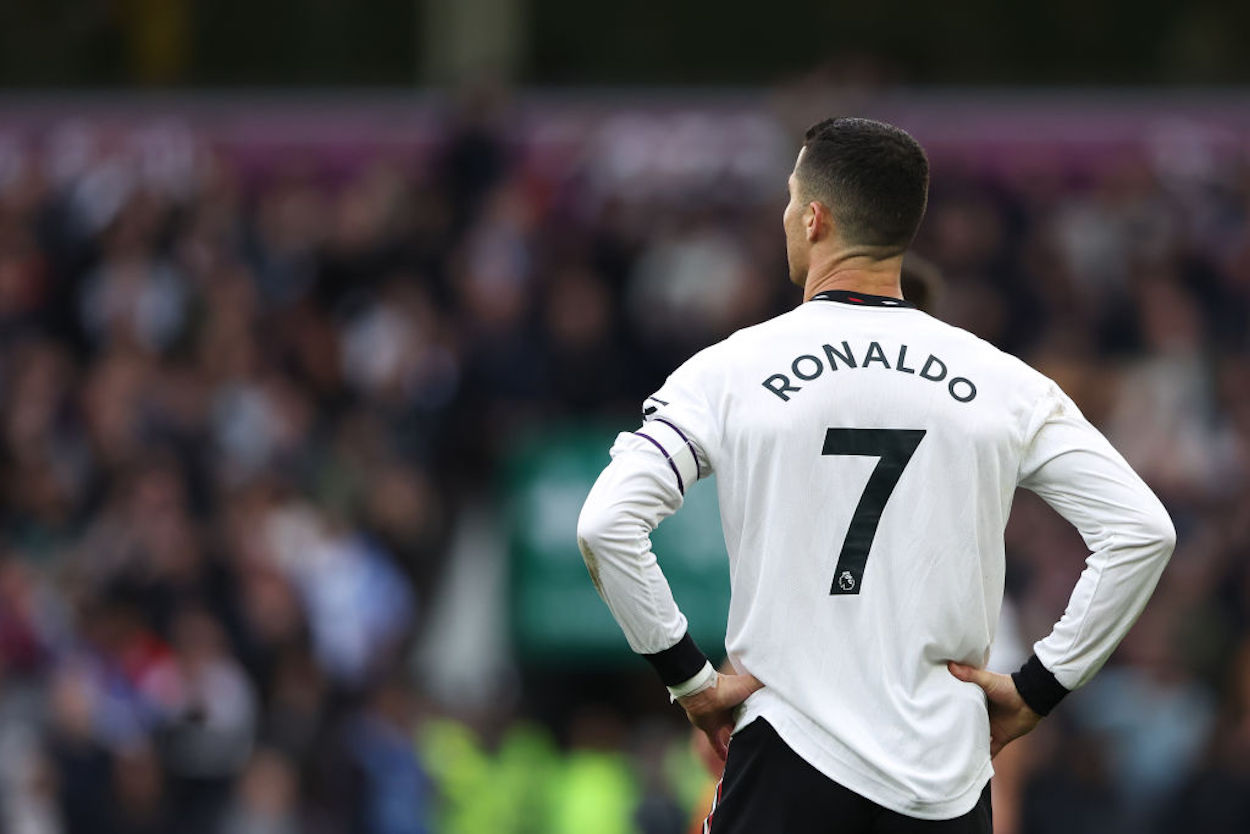 Cristiano Ronaldo looks on during Manchester United's match against Aston Villa.