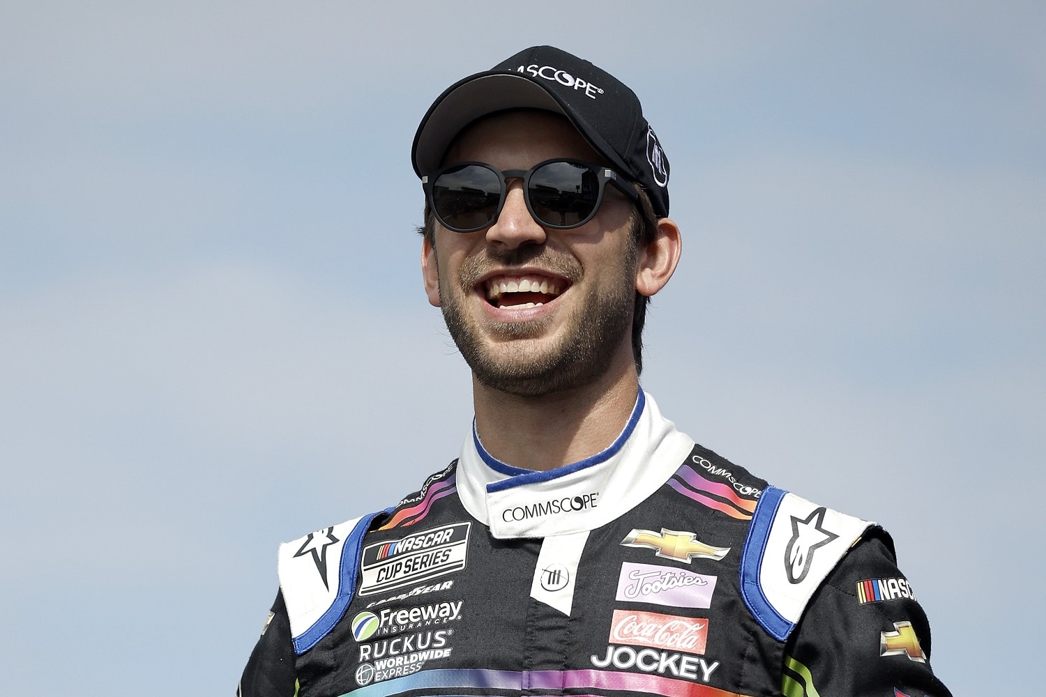 Daniel Suarez walks onstage during driver intros for the NASCAR Cup Series Bank of America Roval 400 at Charlotte Motor Speedway on Oct. 09, 2022.