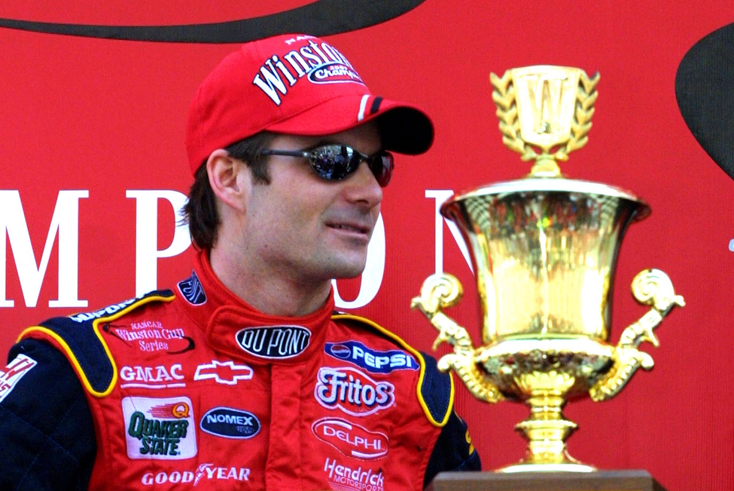 Jeff Gordon at the presentation of his 2001 NASCAR Cup Series championship trophy.