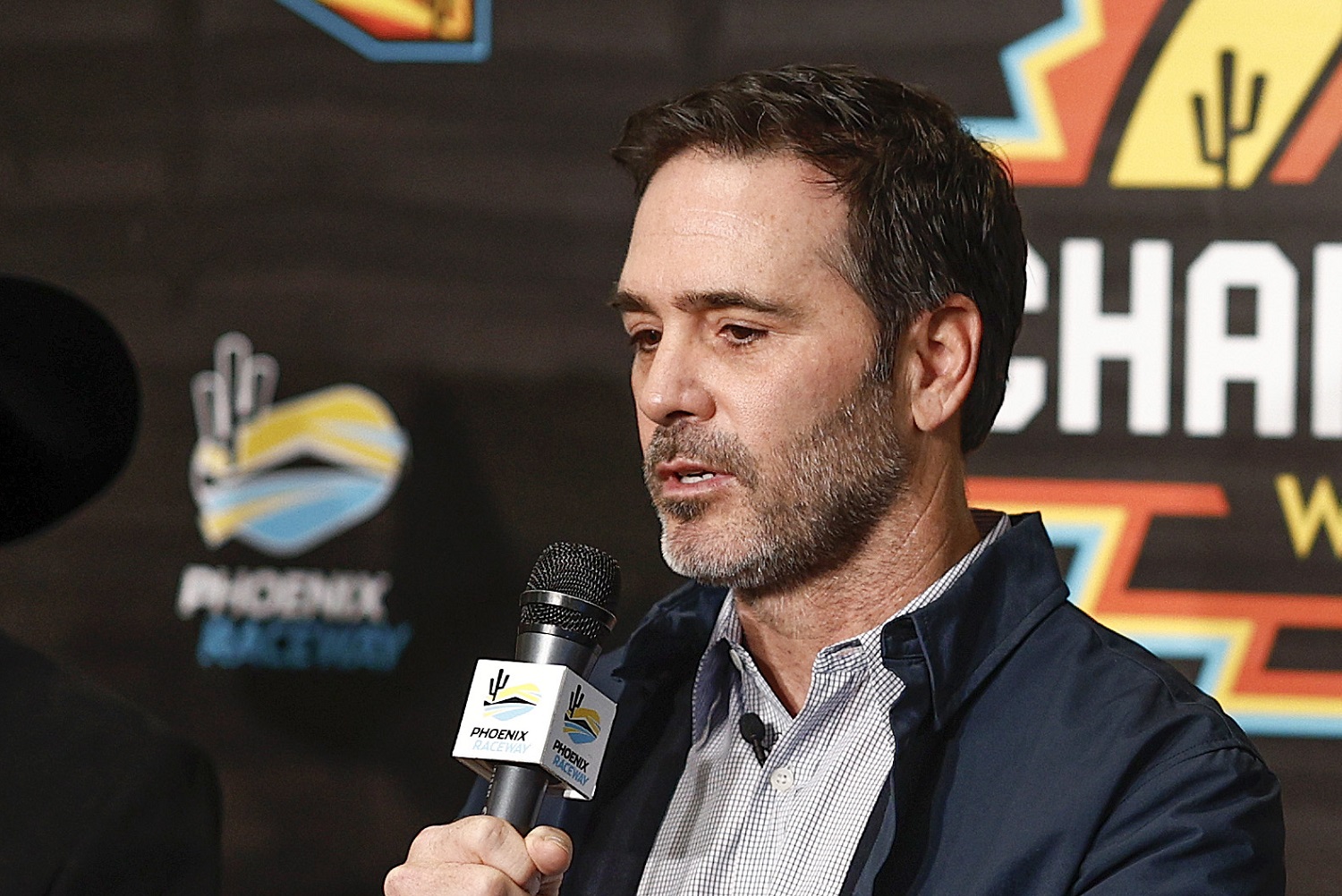 Jimmie Johnson announcing he has invested in Petty GMS Motorsports on Nov. 4, 2022 in Avondale, Arizona. | Chris Graythen/Getty Images