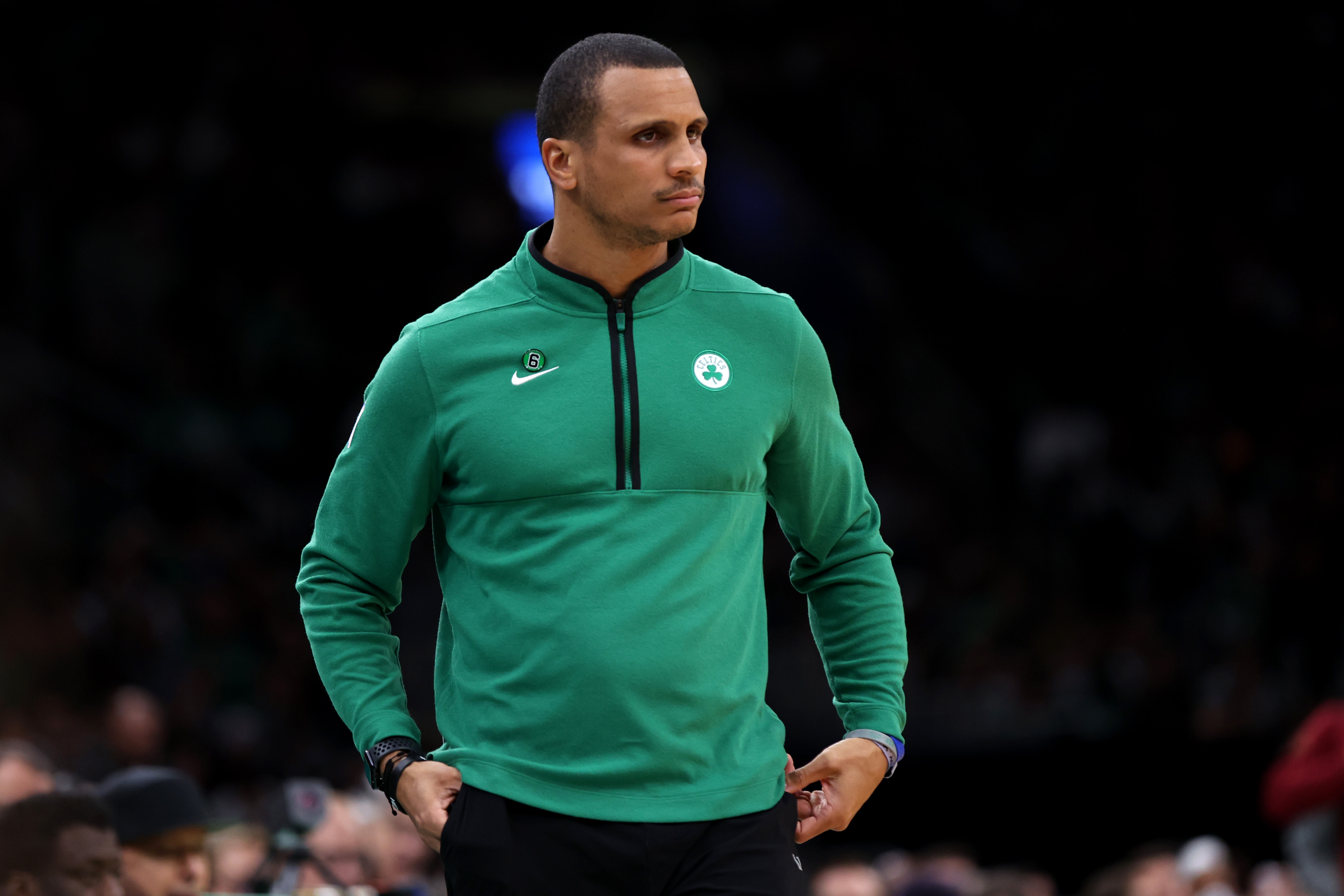 Boston Celtics interim head coach Joe Mazzulla looks on.
