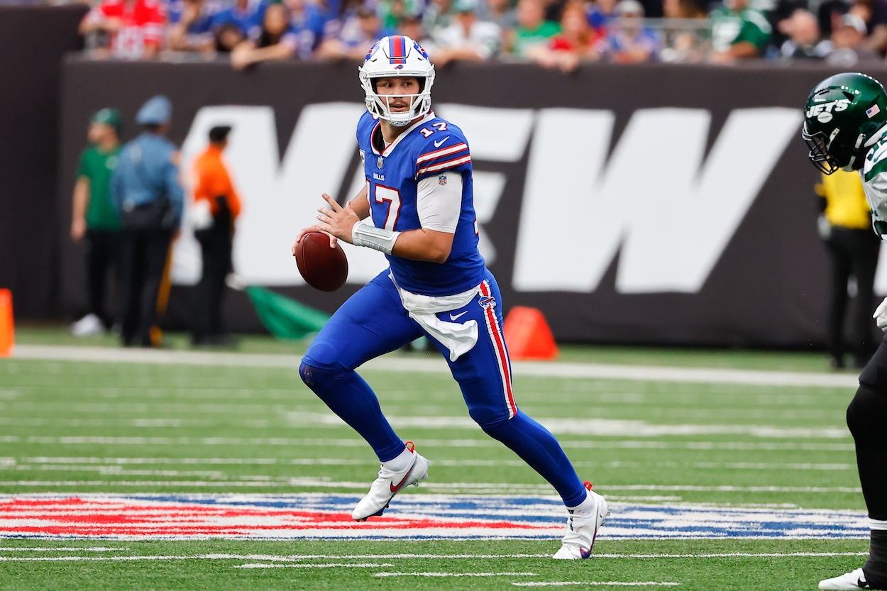 Josh Allen looks to pass against the Jets.