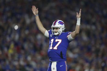 Josh Allen celebrates after a touchdown.