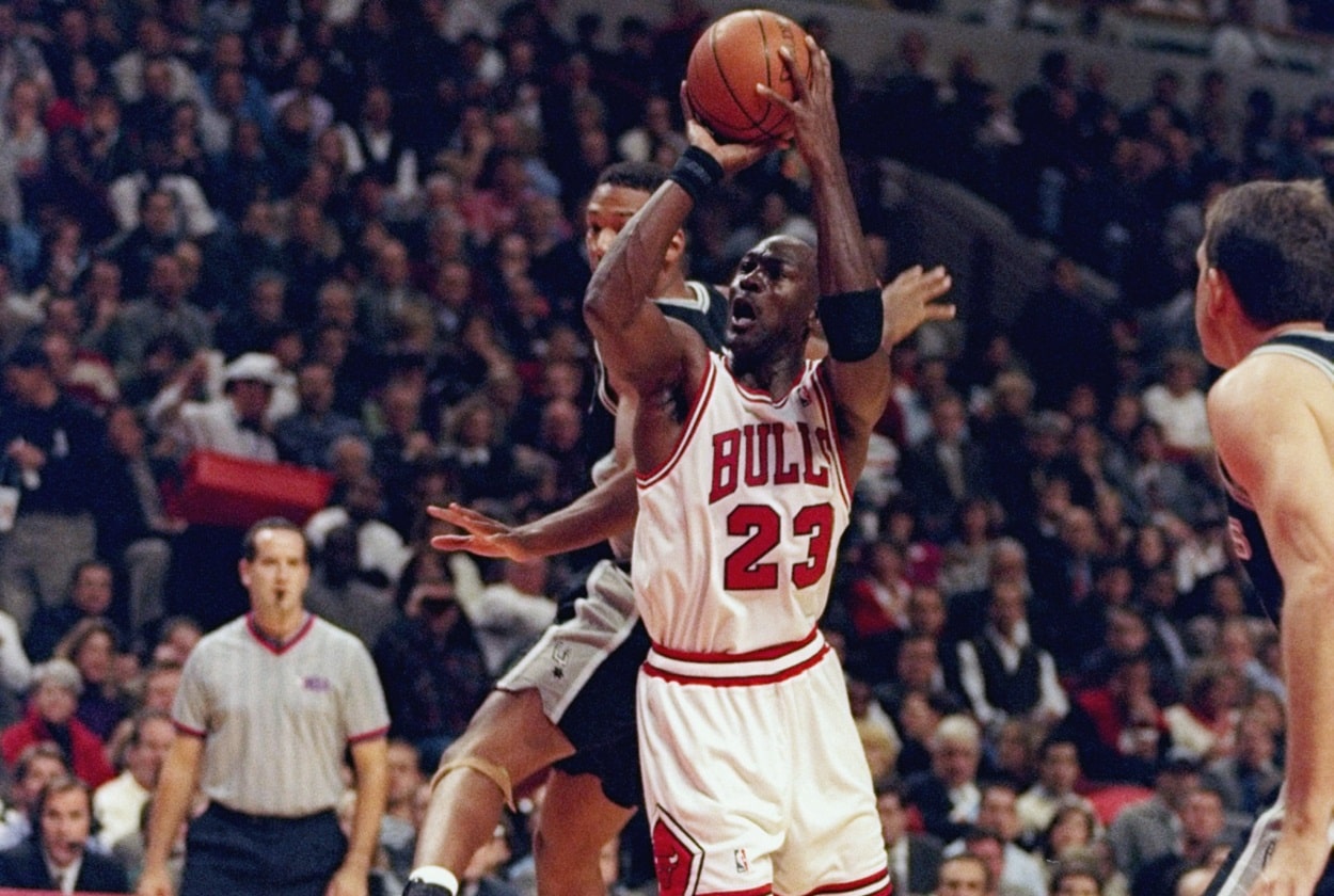 Michael Jordan during a Bulls-Spurs matchup on November 3, 1997