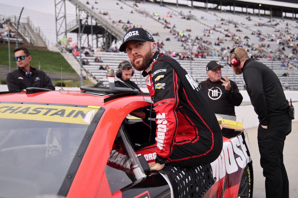 Ross Chastain enters his car ahead of the NASCAR Cup Series Xfinity 500.
