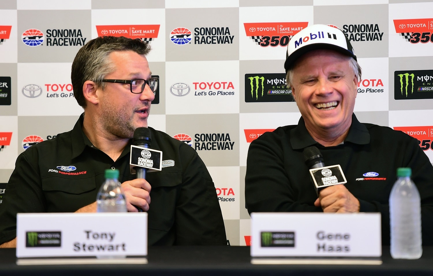 Tony Stewart and Gene Haas talk to the media after the Monster Energy NASCAR Cup Series Toyota/Save Mart 350 at Sonoma Raceway on June 25, 2017.