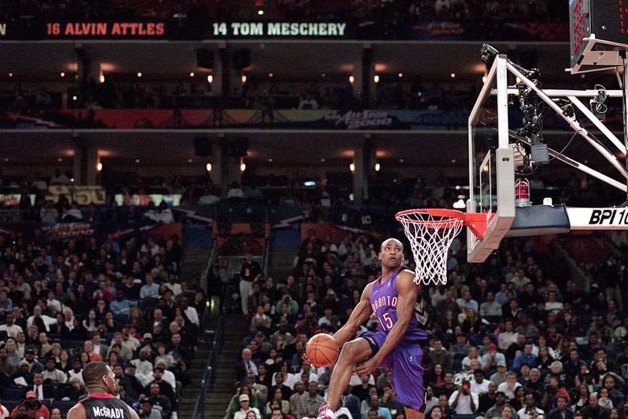 Vince Carter goes up for a slam dunk.