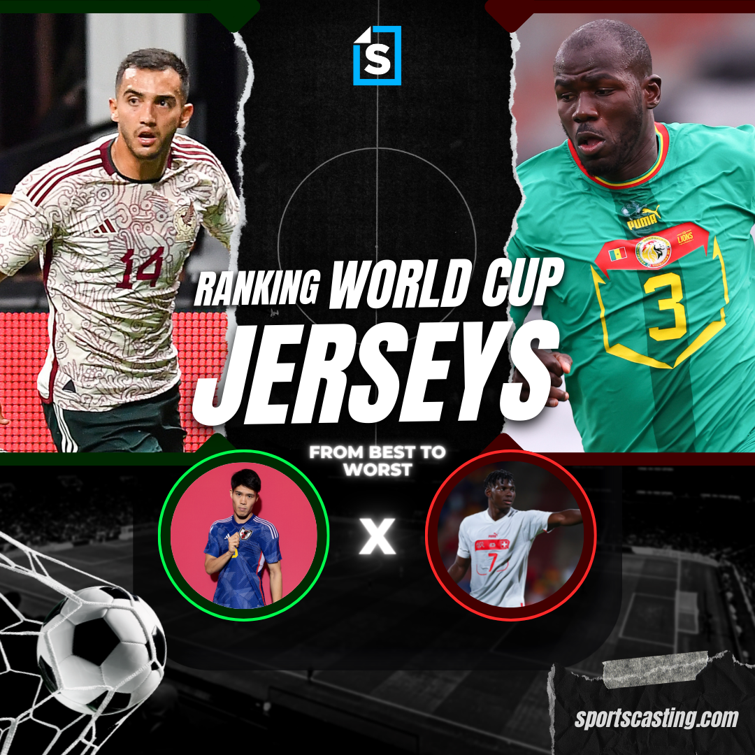 A graphic showing some of the jerseys from the 2022 FIFA World Cup.