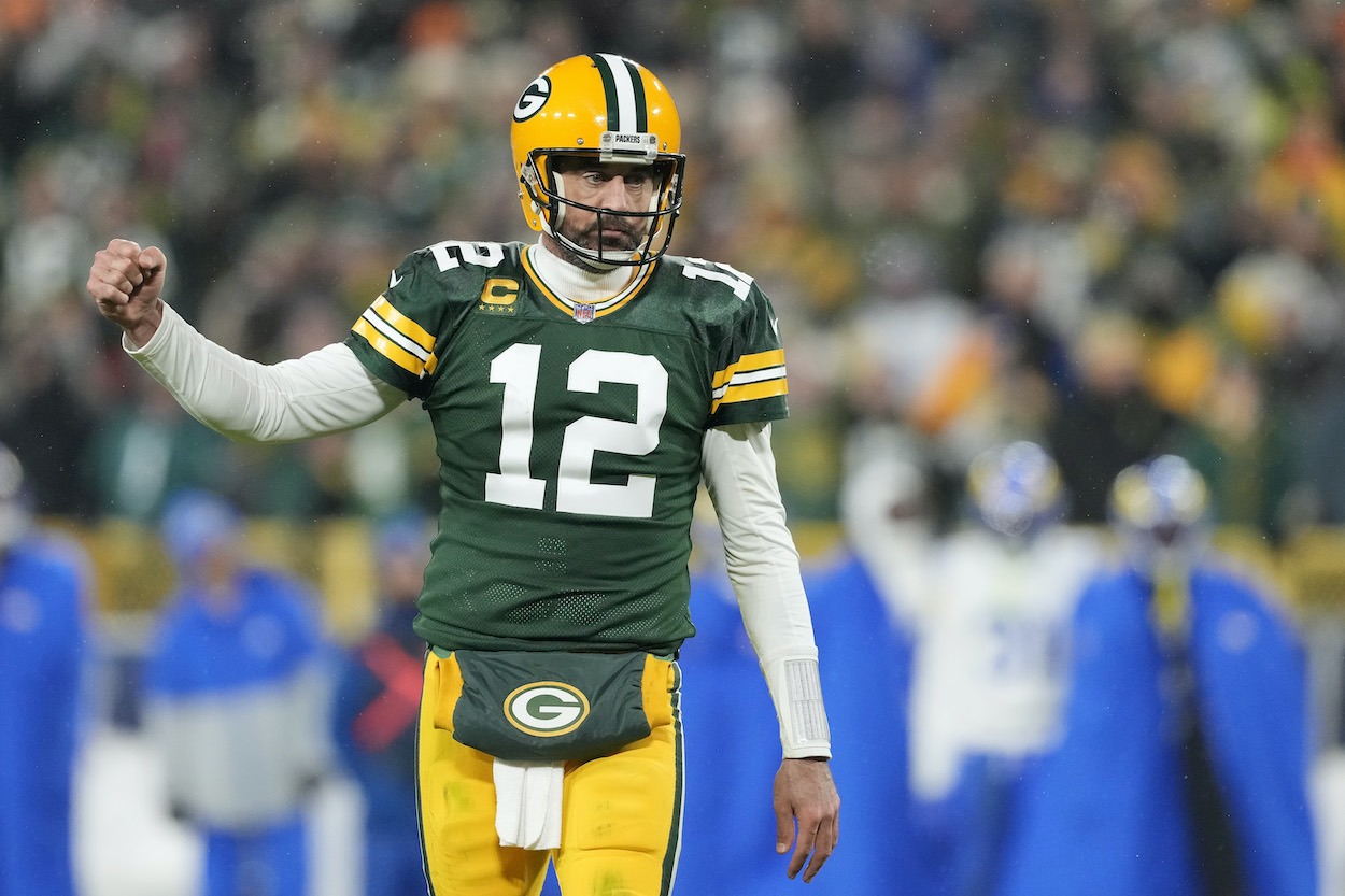 Aaron Rodgers celebrates a touchdown.