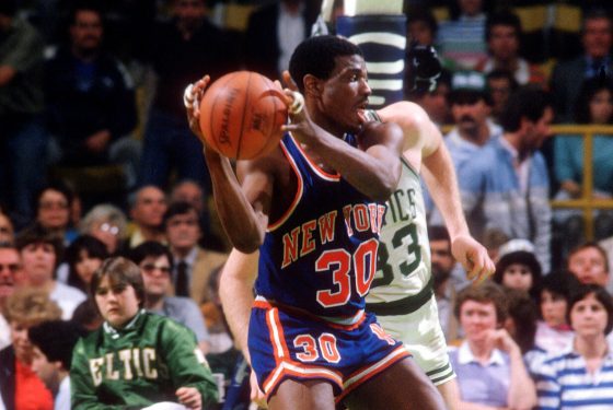 Bernard King of the New York Knicks in action against the Boston Celtics.