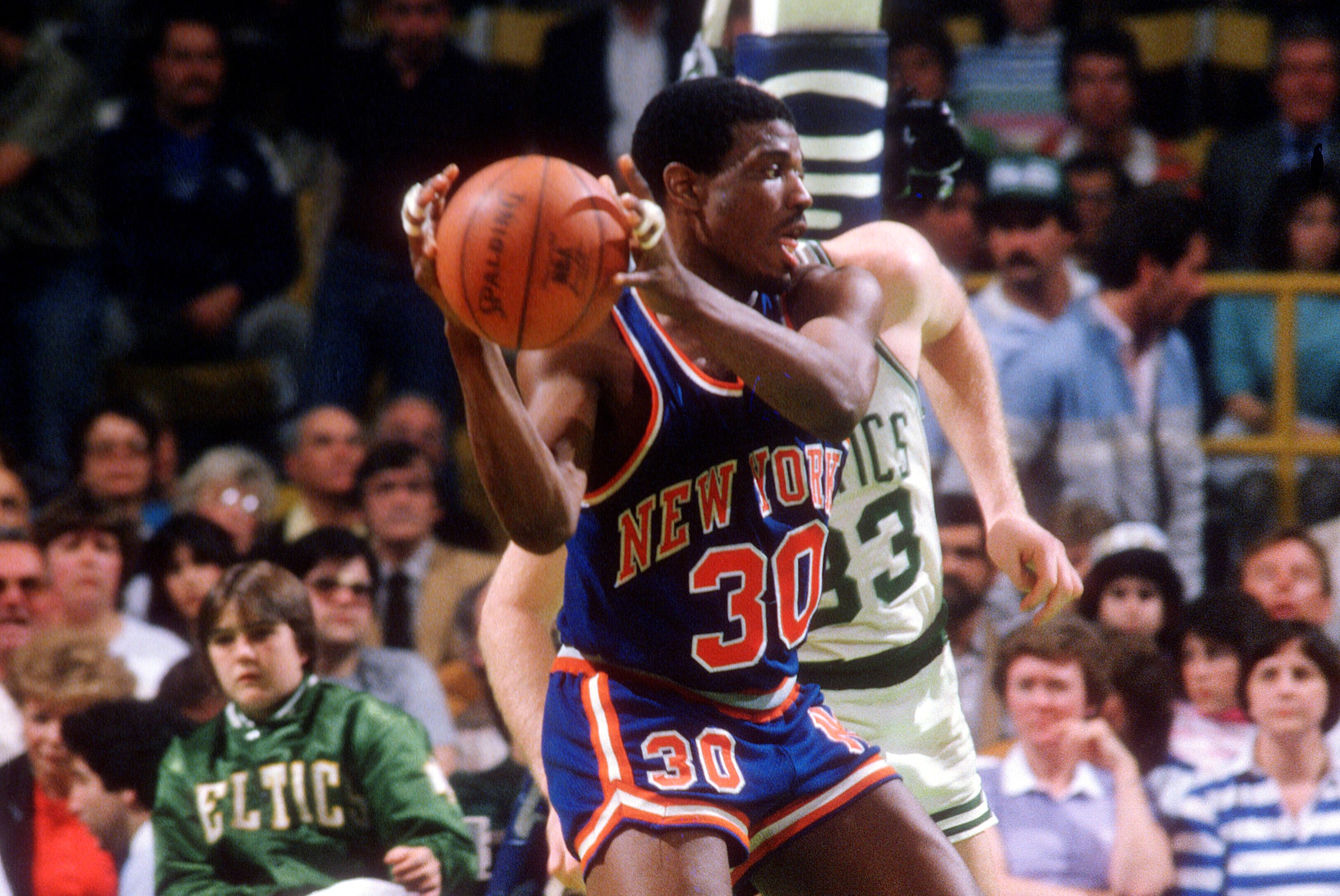 Bernard King of the New York Knicks in action against the Boston Celtics.