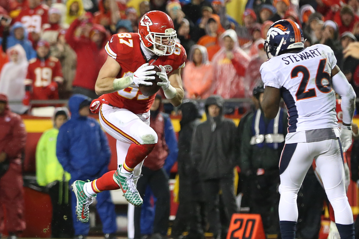 Kansas City Chiefs tight end Travis Kelce celebrates a reception on Christmas Day in 2016