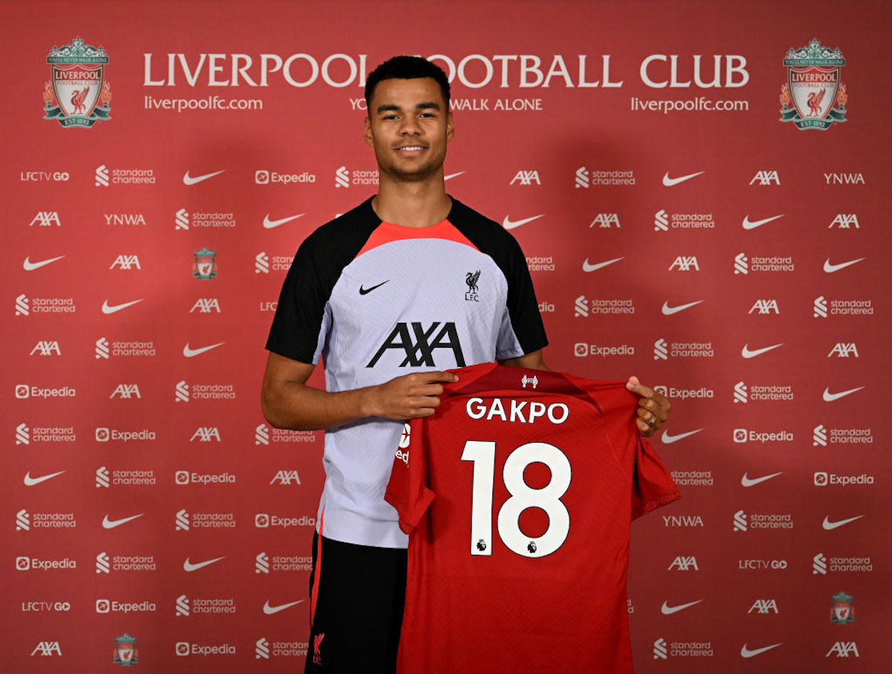 Cody Gakpo is unveiled as a new Liverpool signing.