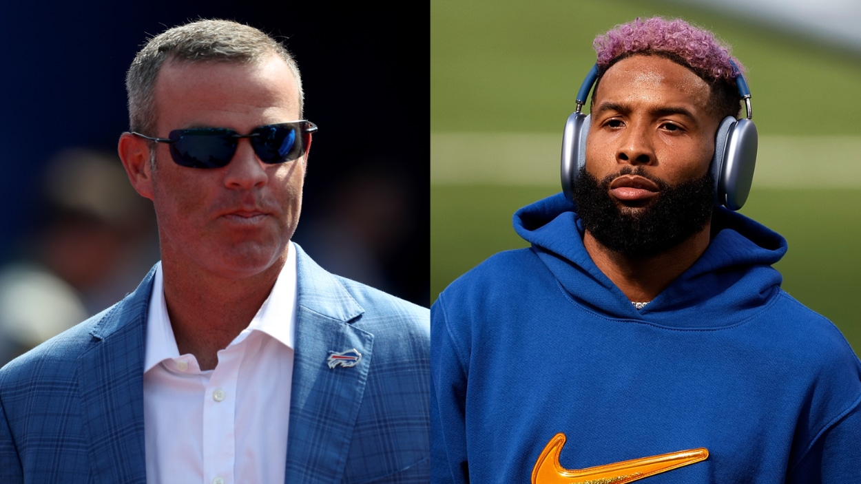 (L-R) Buffalo Bills GM Brandon Beane, free-agent WR Odell Beckham Jr.