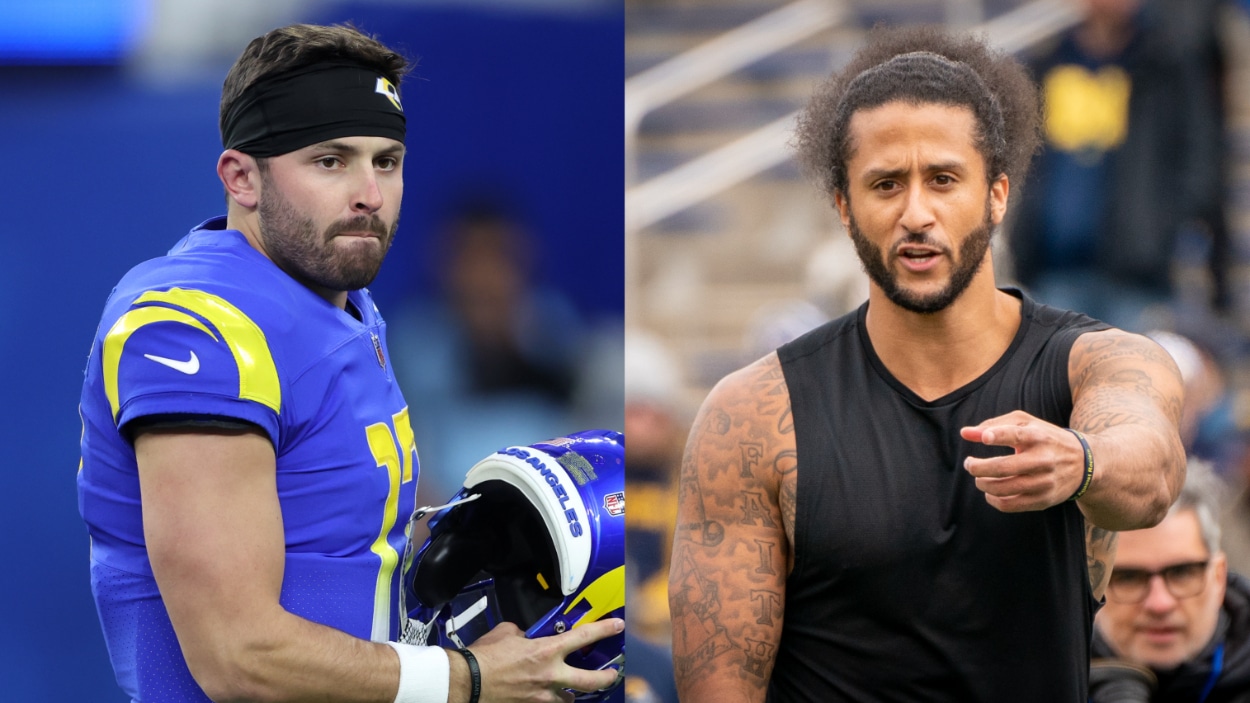 (L-R) Rams QB Baker Mayfield, Colin Kaepernick