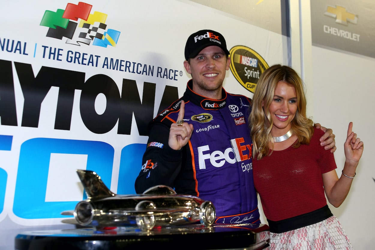 Denny Hamlin celebrates win