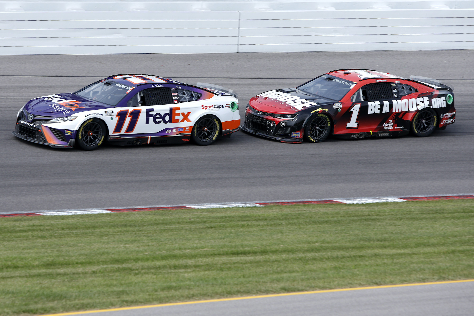 Denny Hamlin and Ross Chastain race at Gateway