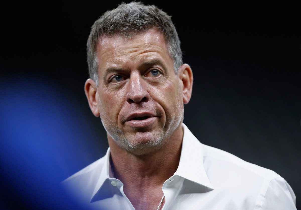 Hall of Fame quarterback and ESPN analyst Troy Aikman attends an NFL game