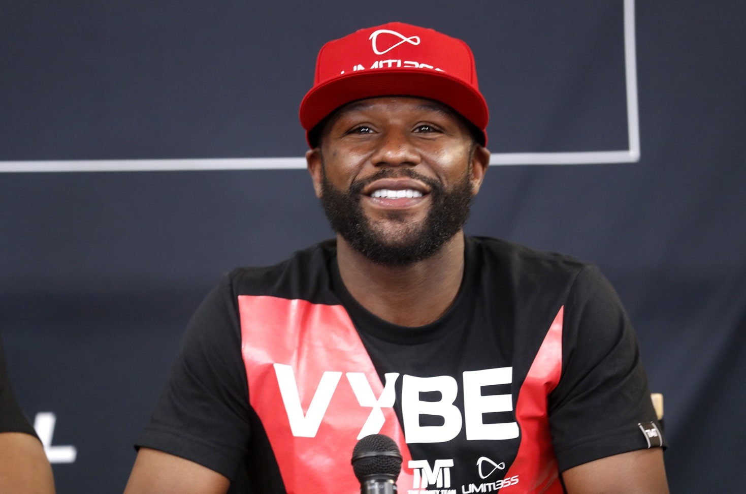 Floyd Mayweather Jr. looks on during a news conference with Deji Olatunji at the Mayweather Boxing Club on Oct. 13, 2022, in Las Vegas, Nevada.