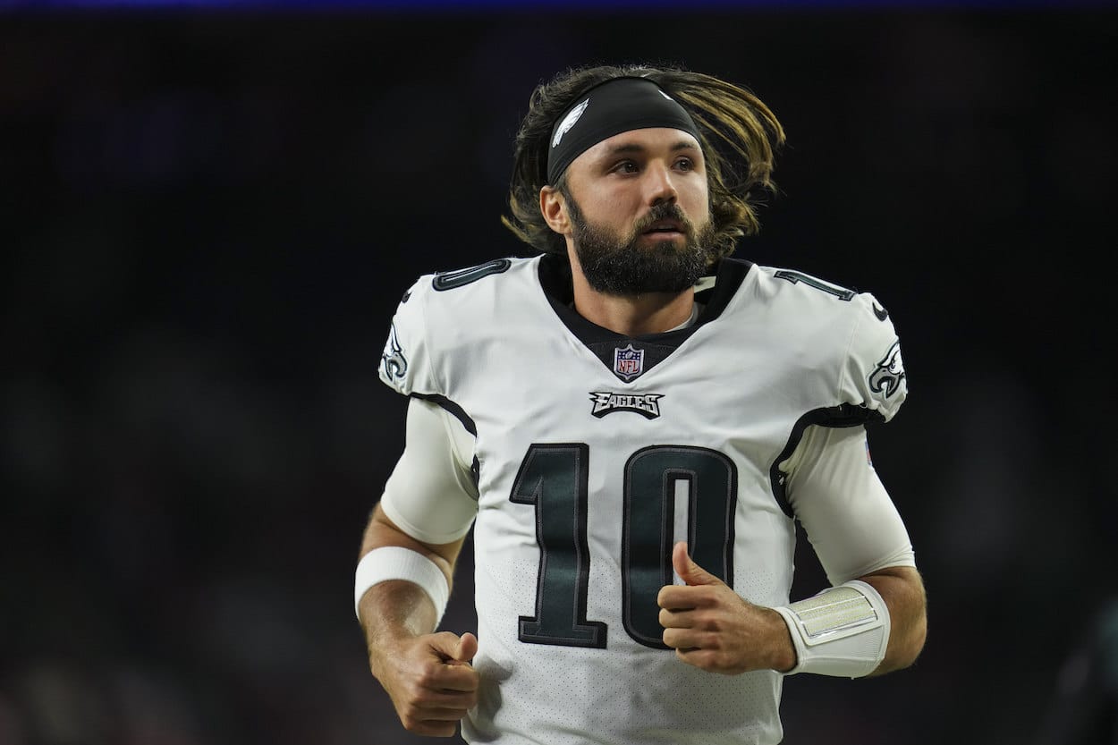 Gardner Minshew runs off the field against the Texans.