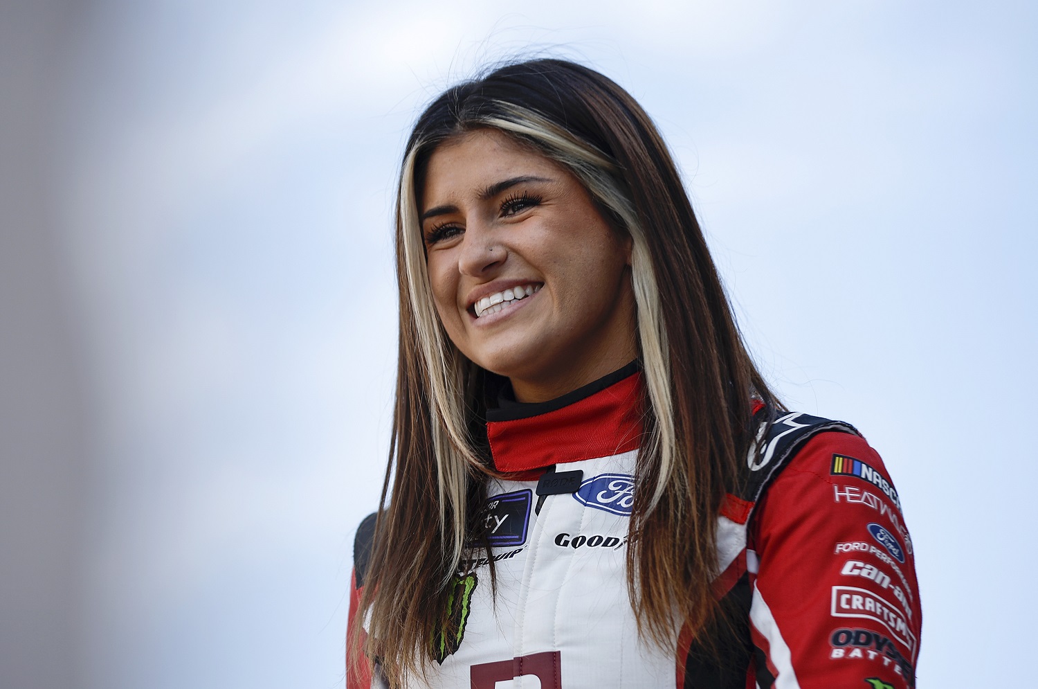 Hailie Deegan walks onstage during driver intros for the NASCAR Xfinity Series Alsco Uniforms 302 at Las Vegas Motor Speedway on Oct. 15, 2022.