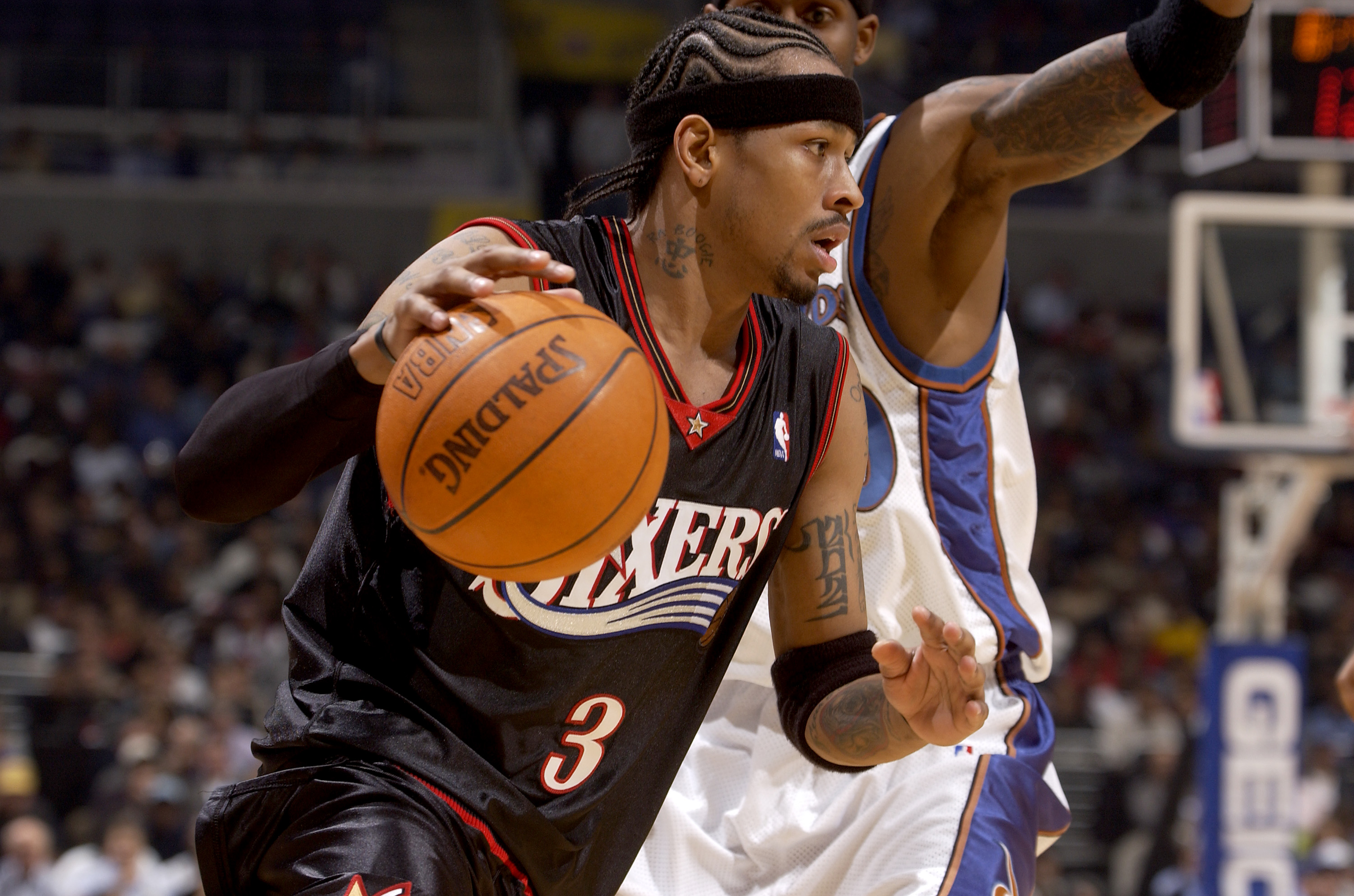 Allen Iverson of the Philadelphia 76ers handles the ball against the Washington Wizards.