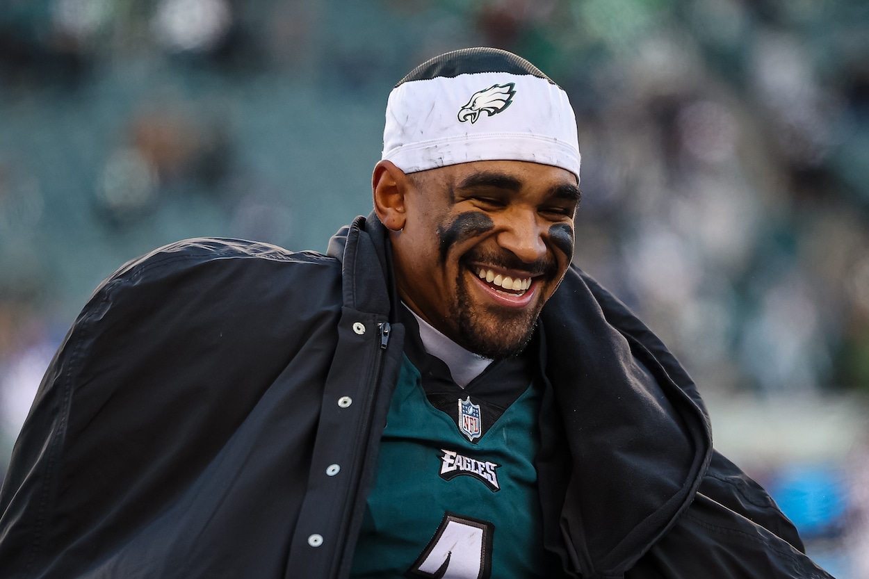 Jalen Hurts smiles during a game against the Titans.