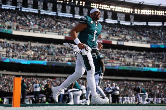 Jalen Hurts takes the field against the Titans.