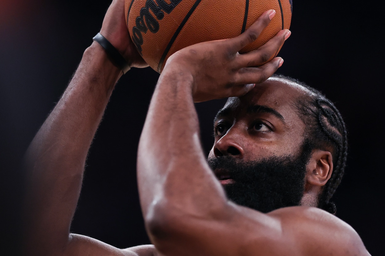 James Harden shoots a free throw.