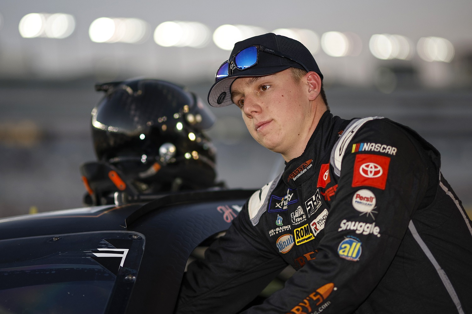 John Hunter Nemechek prepares to qualify for the NASCAR Xfinity Series Alsco Uniforms 302 at Las Vegas Motor Speedway on Oct. 14, 2022, in Las Vegas, Nevada.
