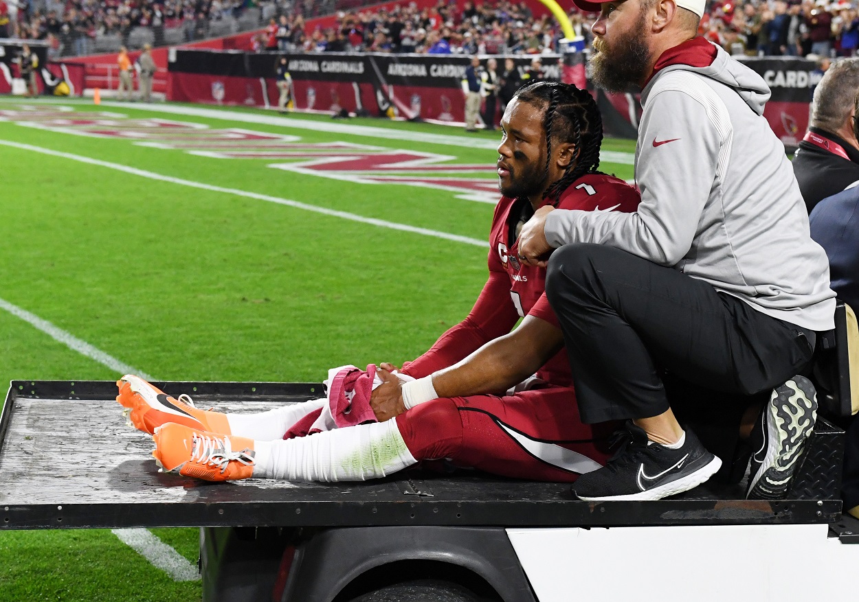 Kyler Murray leaves the field during a Cardinals-Patriots matchup in December 2022