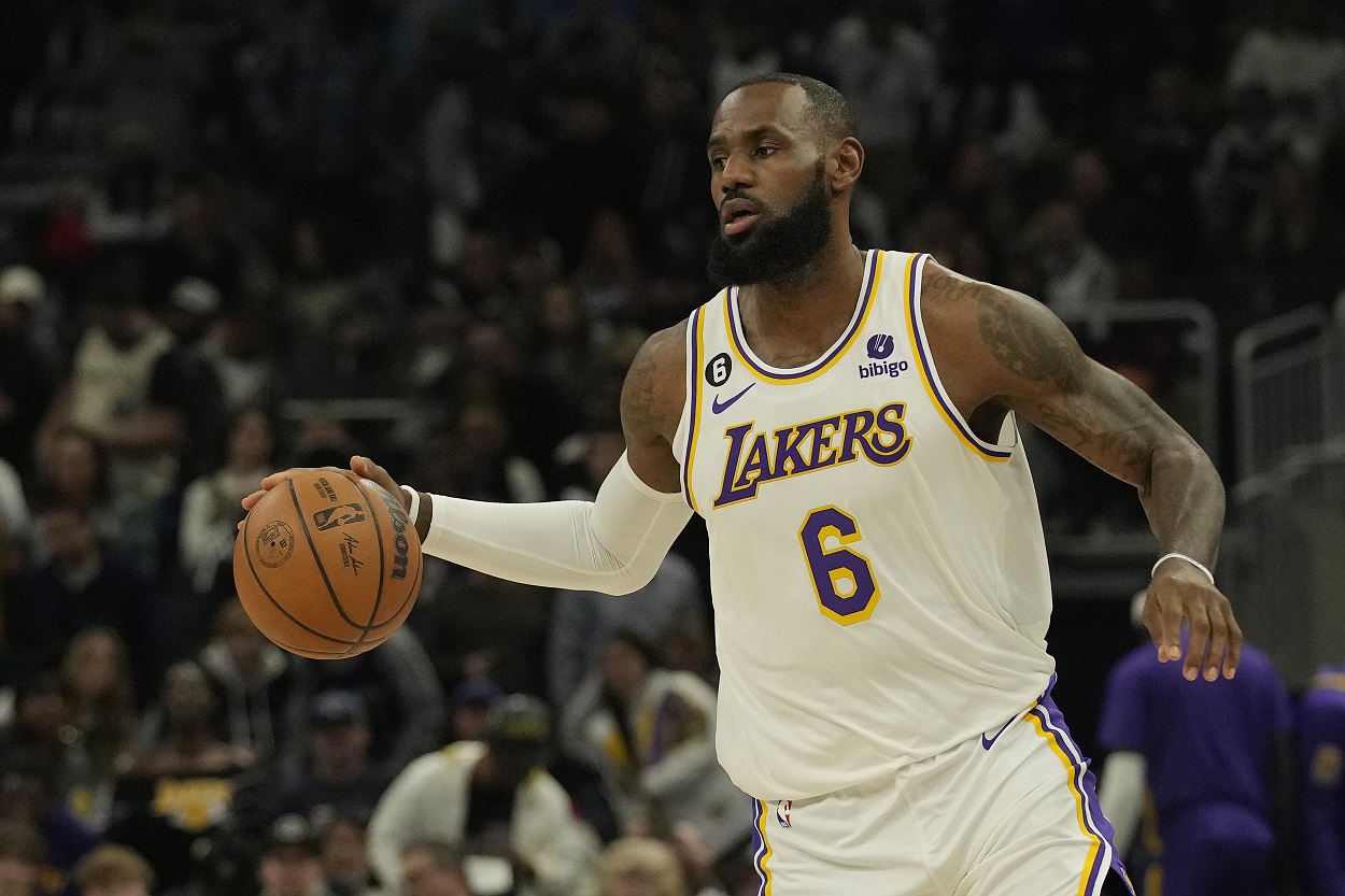 LeBron James during a Lakers-Bucks matchup in December 2022