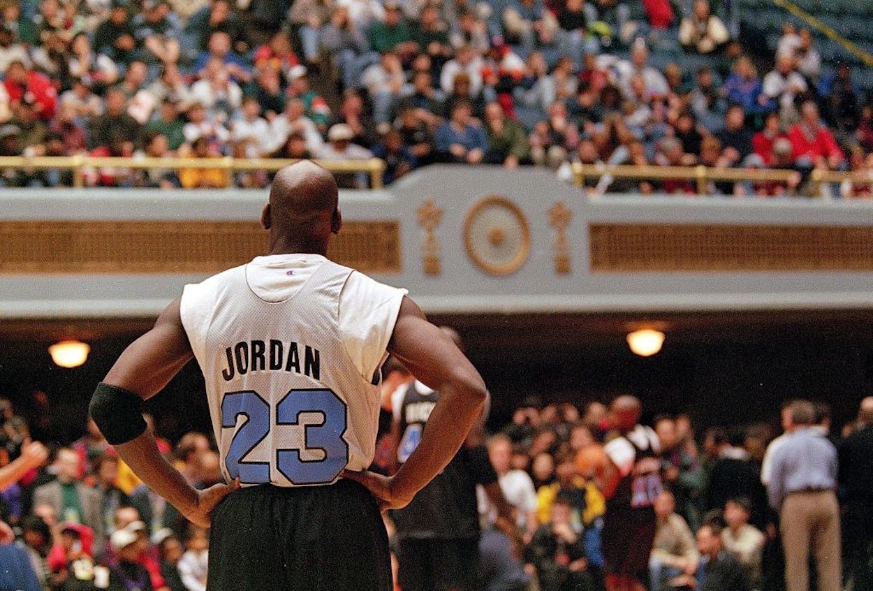 Michael Jordan during a 1997 All-Star practice.