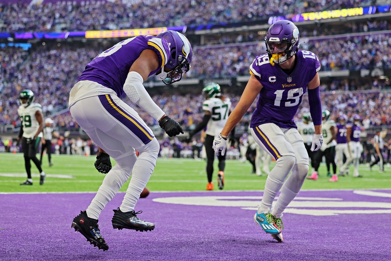 Justin Jefferson and Adam Thielen during a Vikings-Jets matchup in December 2022