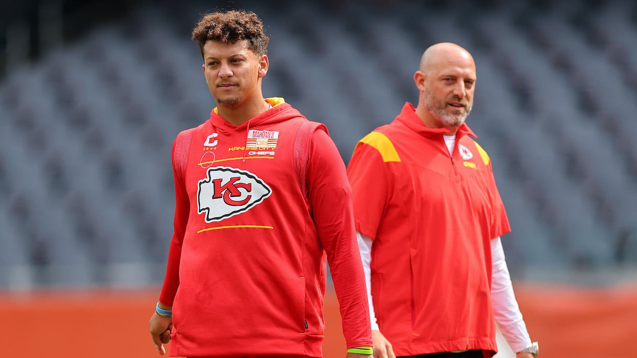 Patrick Mahomes and Senior offensive assistant to Andy Reid and quarterbacks coach Matt Nagy of the Kansas City Chiefs.