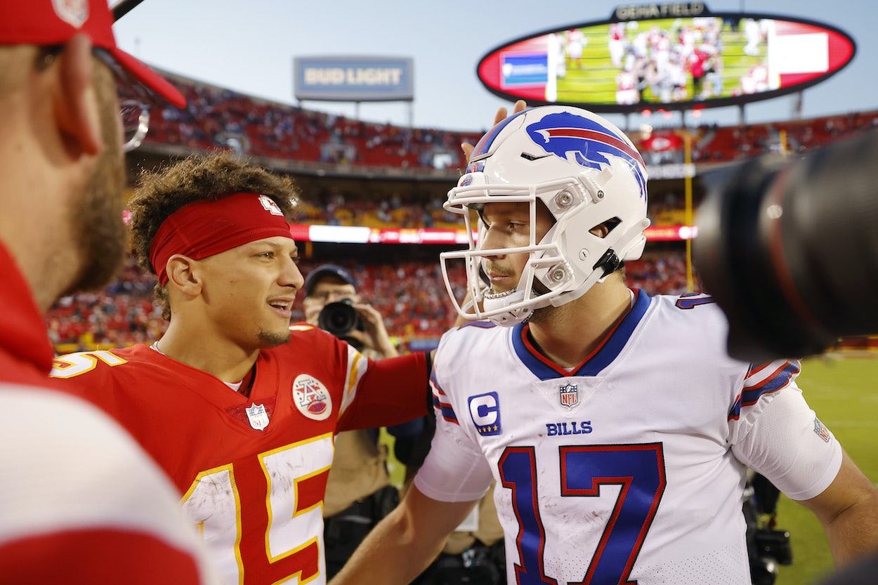 Patrick Mahomes and Josh Allen shake hands.