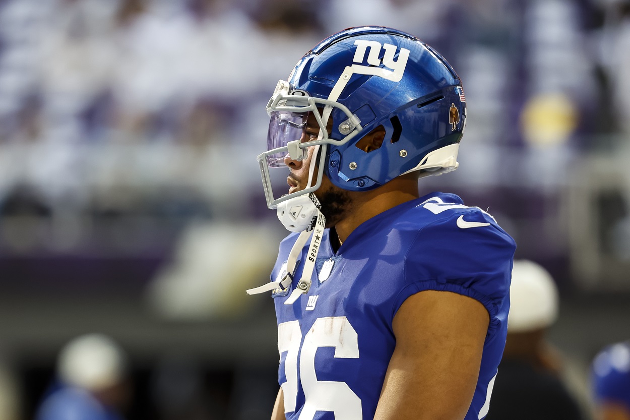 Saquon Barkley during a Giants-Vikings matchup in December 2022