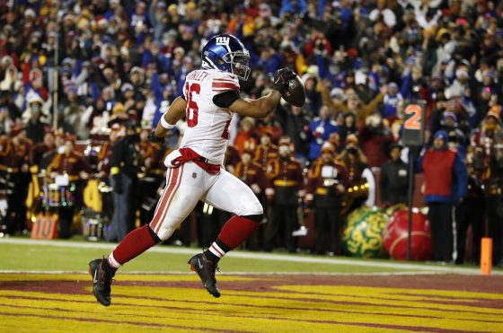 Saquon Barkley during a Giants-Commanders matchup in December 2022