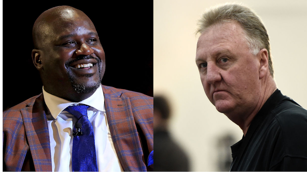 NBA legends Shaquille O'Neal (L) and Larry Bird (R).