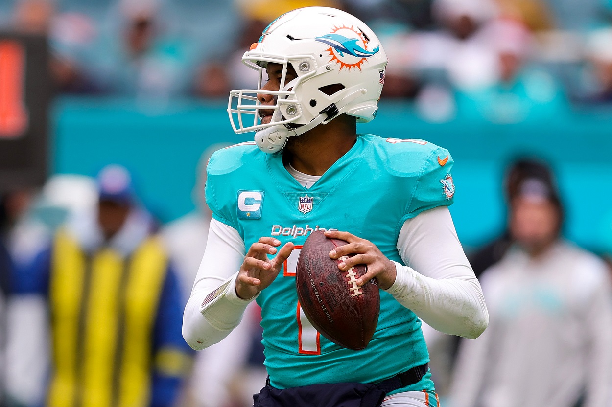 Tua Tagovailoa during a Dolphins-Packers matchup in December 2022