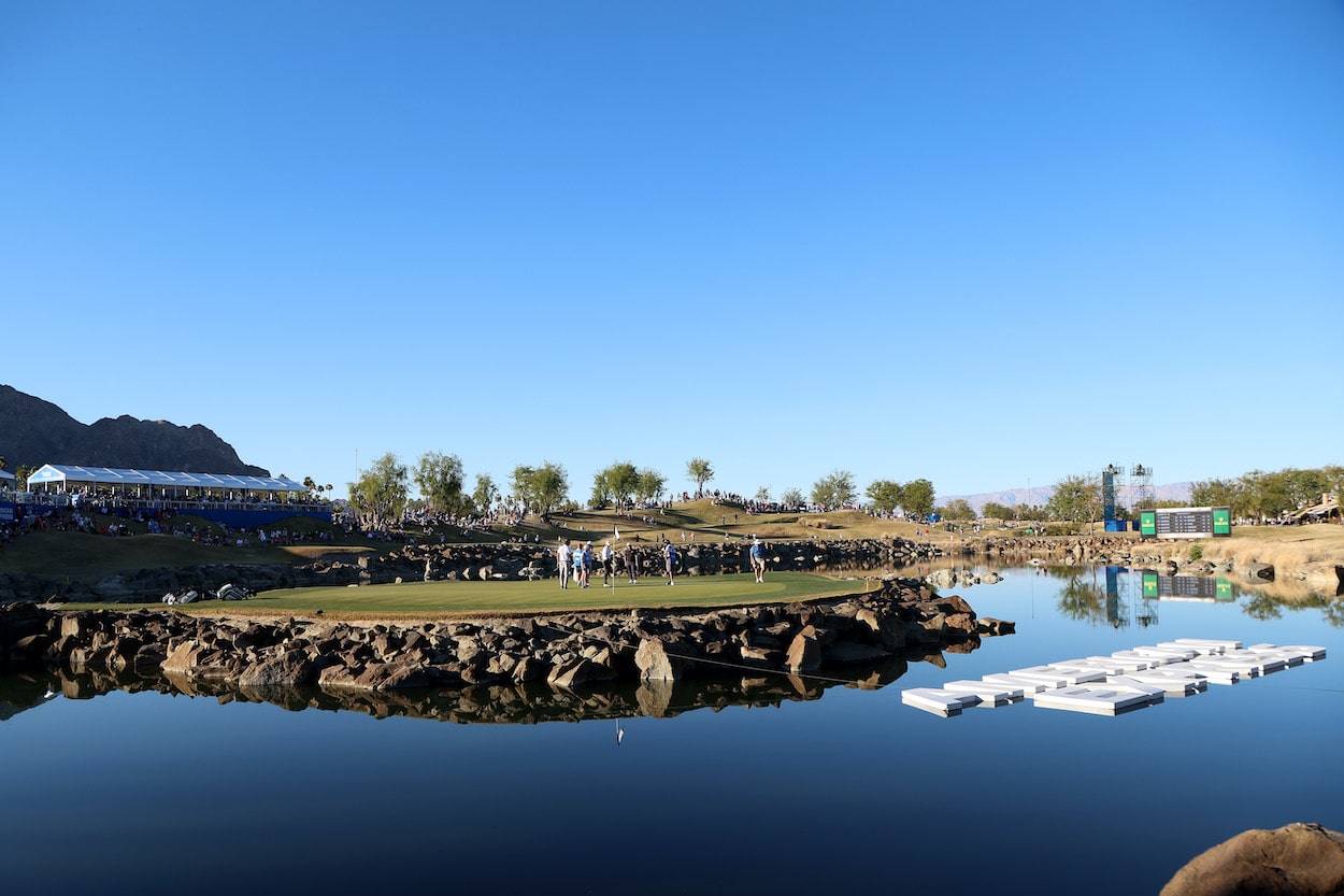 The 17th hole is shown at PGA West - Stadium Course.