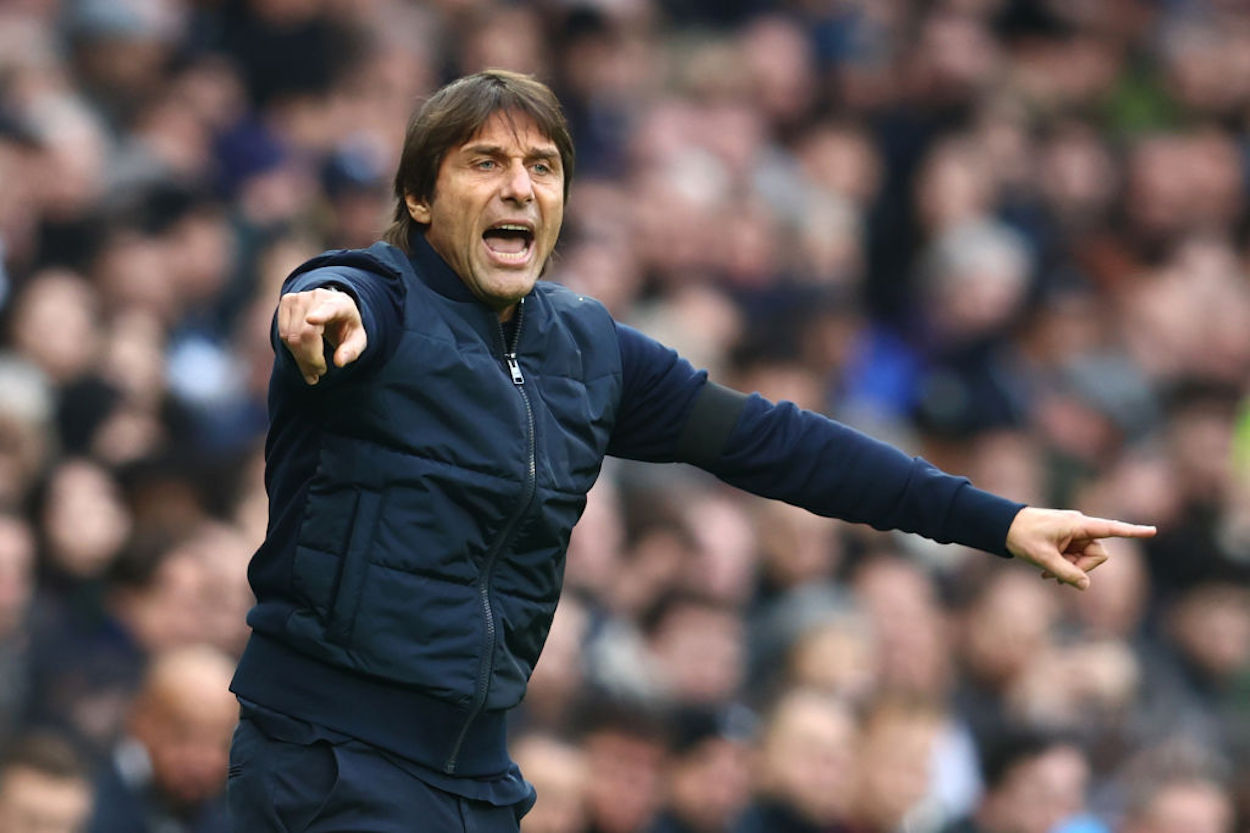 Antonio Conte gestures on the sidelines during a Tottenham Hotspur match.