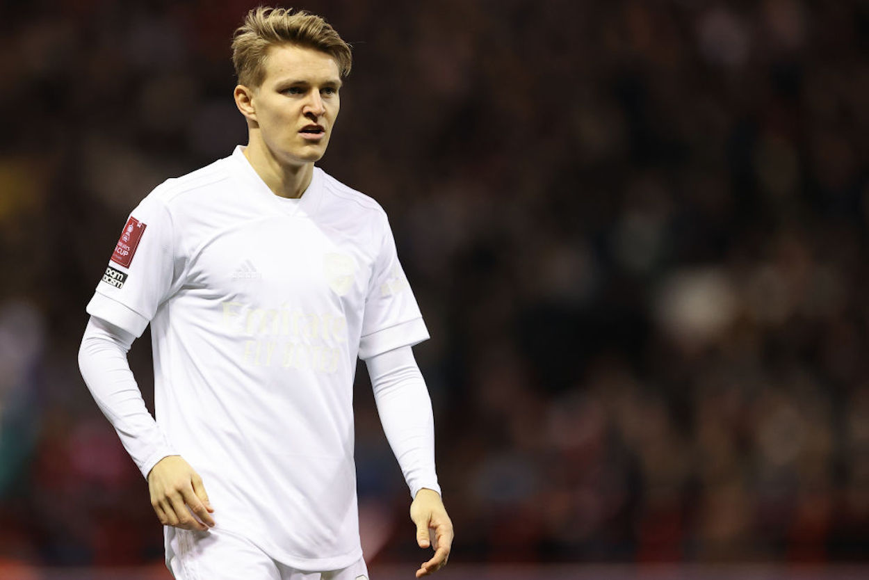 Arsenal midfielder Martin Odegaard during a January 2022 FA Cup match against Nottingham Forest.