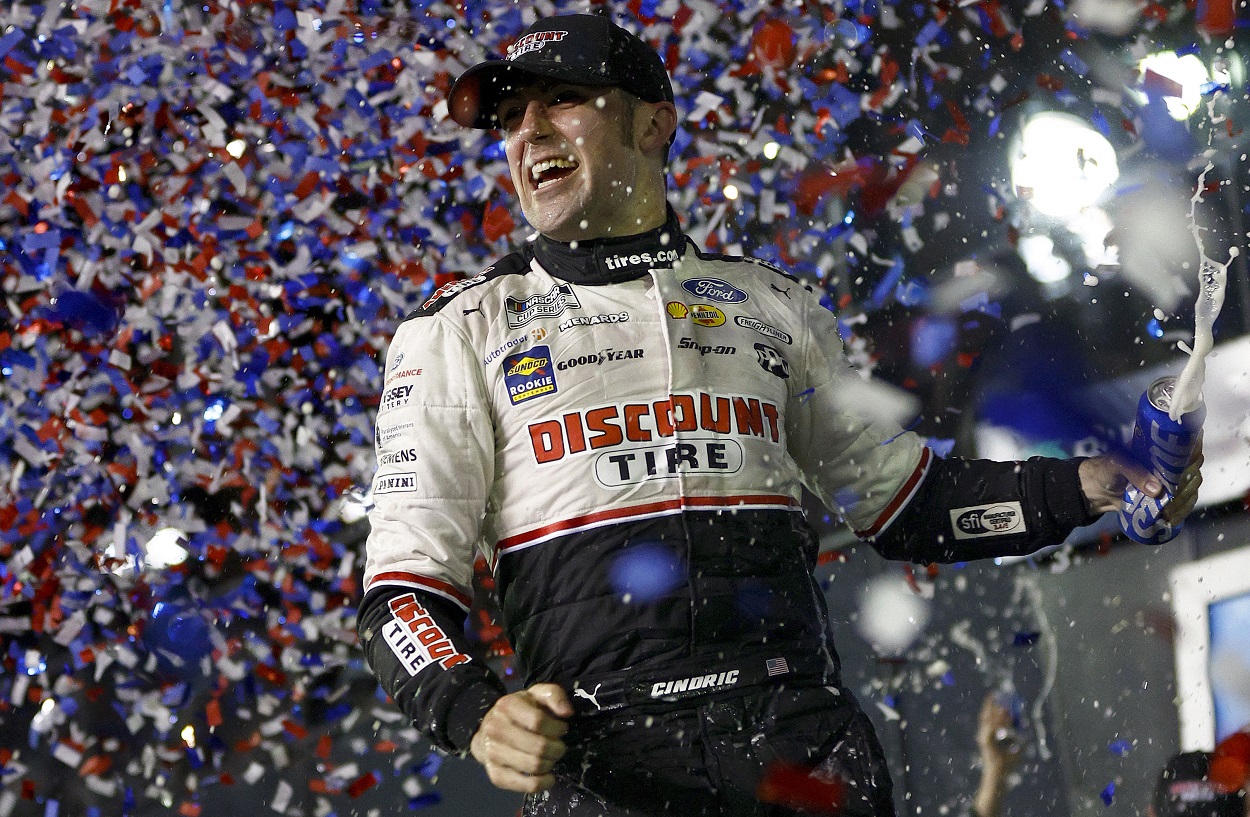Austin Cindric celebrates winning the 2022 NASCAR Cup Series Daytona 500