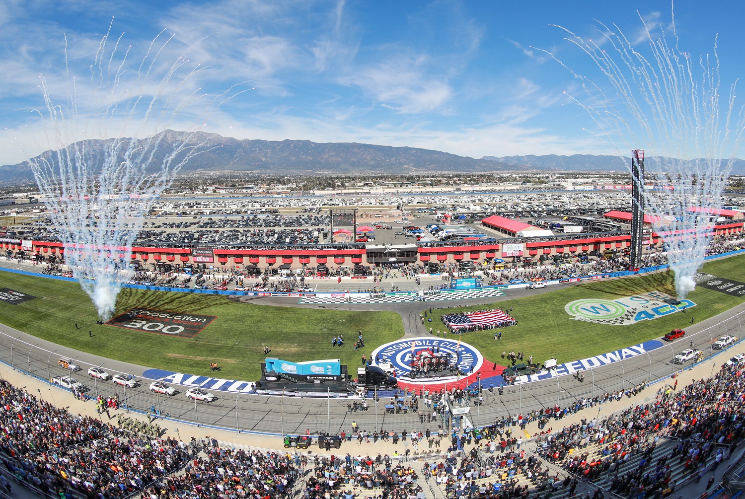 Pre-race ceremonies during the NASCAR Cup Series Wise Power 400 on Feb. 27, 2022, at Auto Club Speedway in Fontana, California.