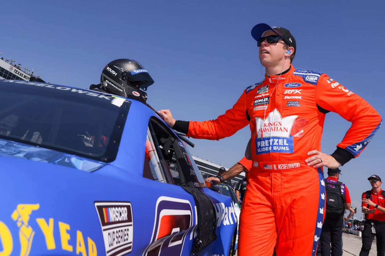 Brad Keselowski during practice for the NASCAR Cup Series Auto Trader EchoPark Automotive 500.